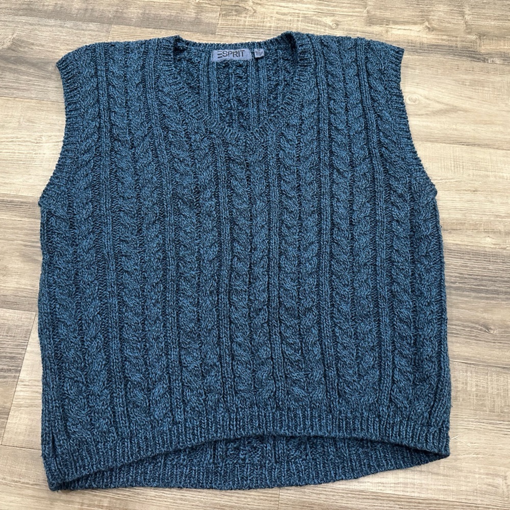 Vintage ESPRIT Cable Knit Sweater Vest – Blue/Teal – Size M